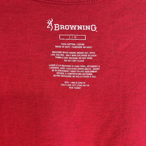 Browning Men's Tee T-Shirt Sz Large Red Short Sleeve Graphic Home Of The Brave - Picture 4 of 4